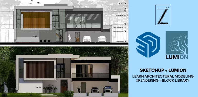 دورة SketchUp + Lumion: تعلم النمذجة والمحاكاة المعمارية + مكتبة بلوكات